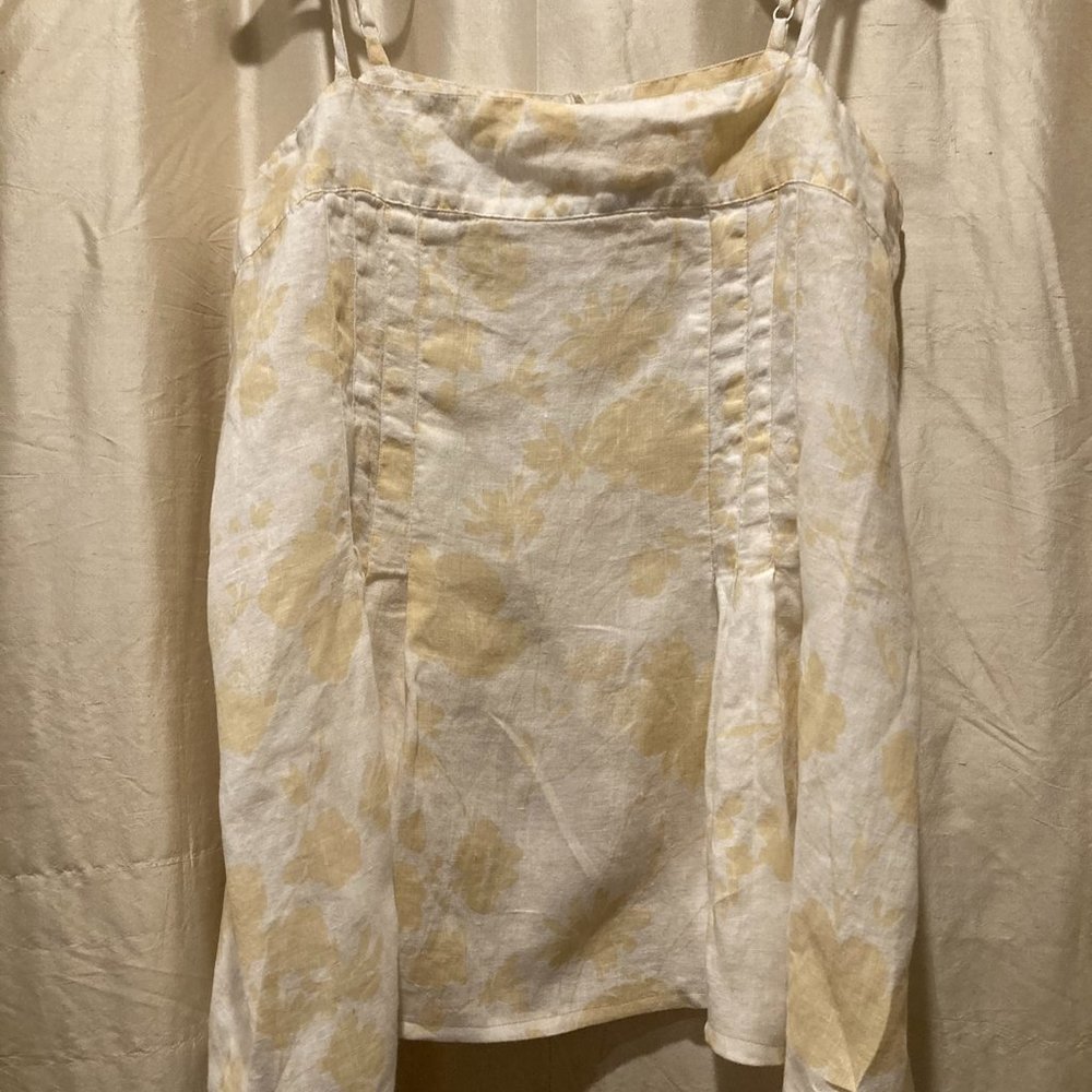 FLAX 100% Linen Camisole -Large Cream/Yellow Floral